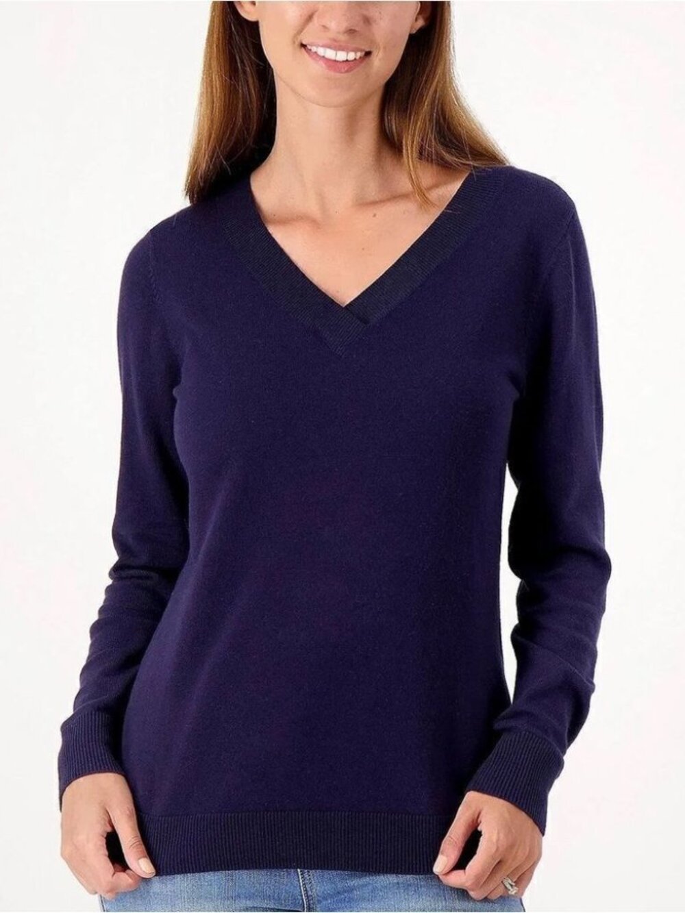 Denim & Co. Crossover V-Neck Long Sleeve Pullover Sweater
